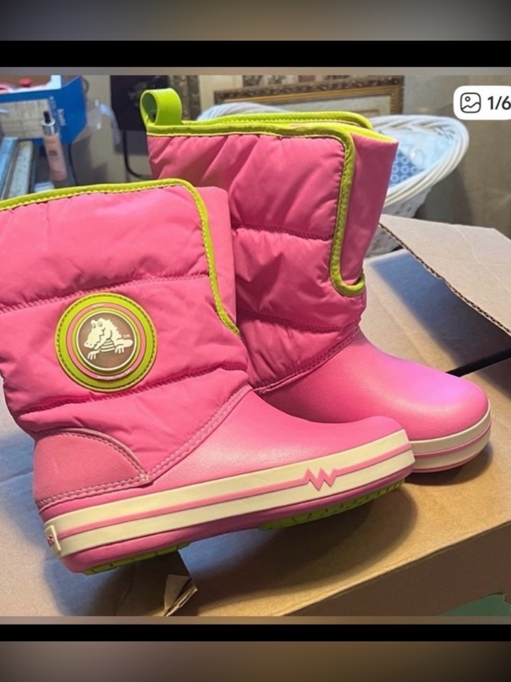 CROCS Pink and Lime Kids Winter Boots